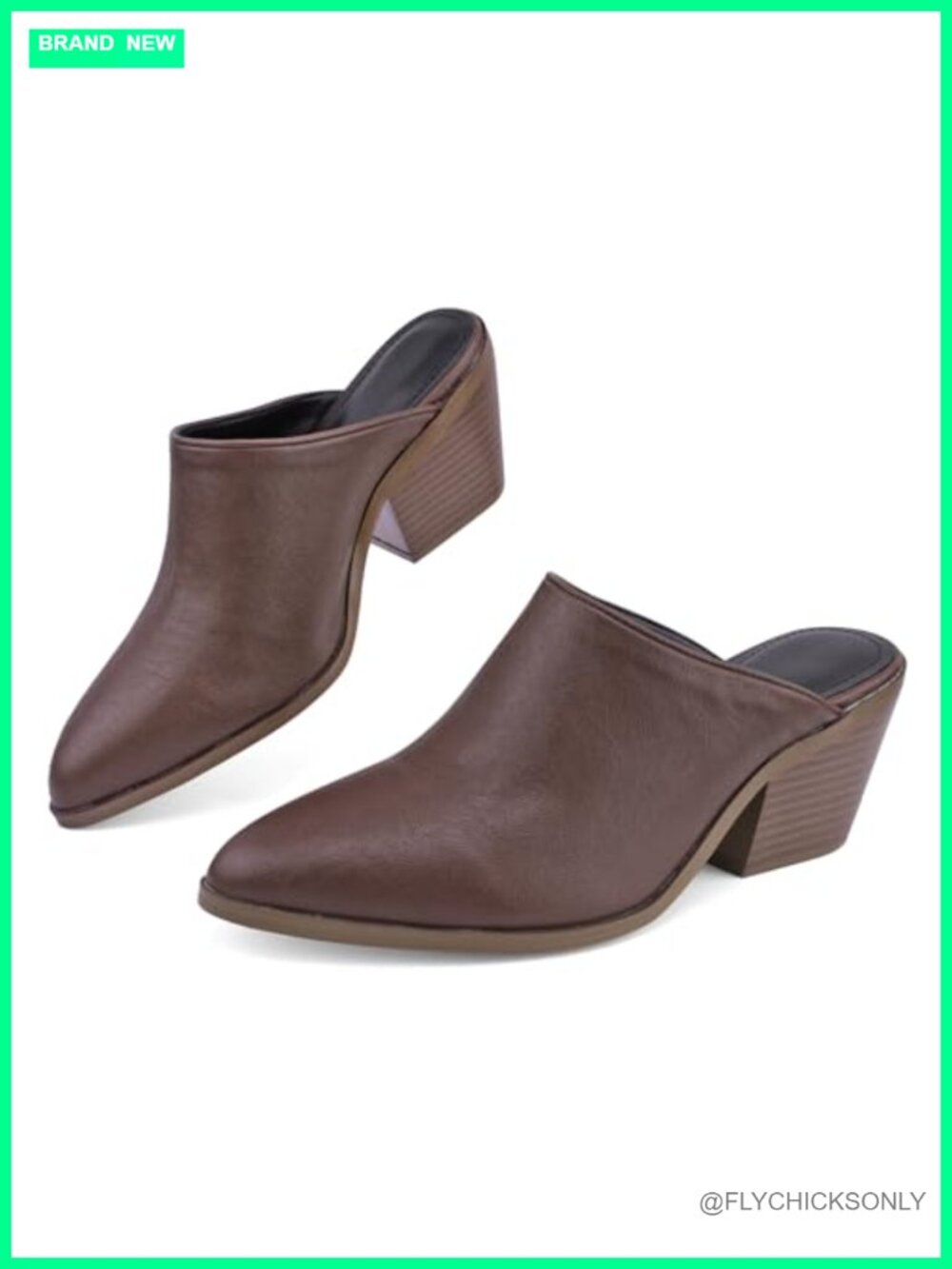 Women's PU Leather Mule Pointed Toe Slip On Stacked Block Heel Casual